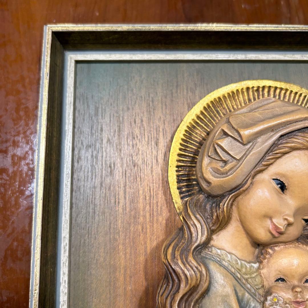 希少【ANRI 聖母子像】アンリ 壁掛け フェランディス 総木彫り 彫刻師