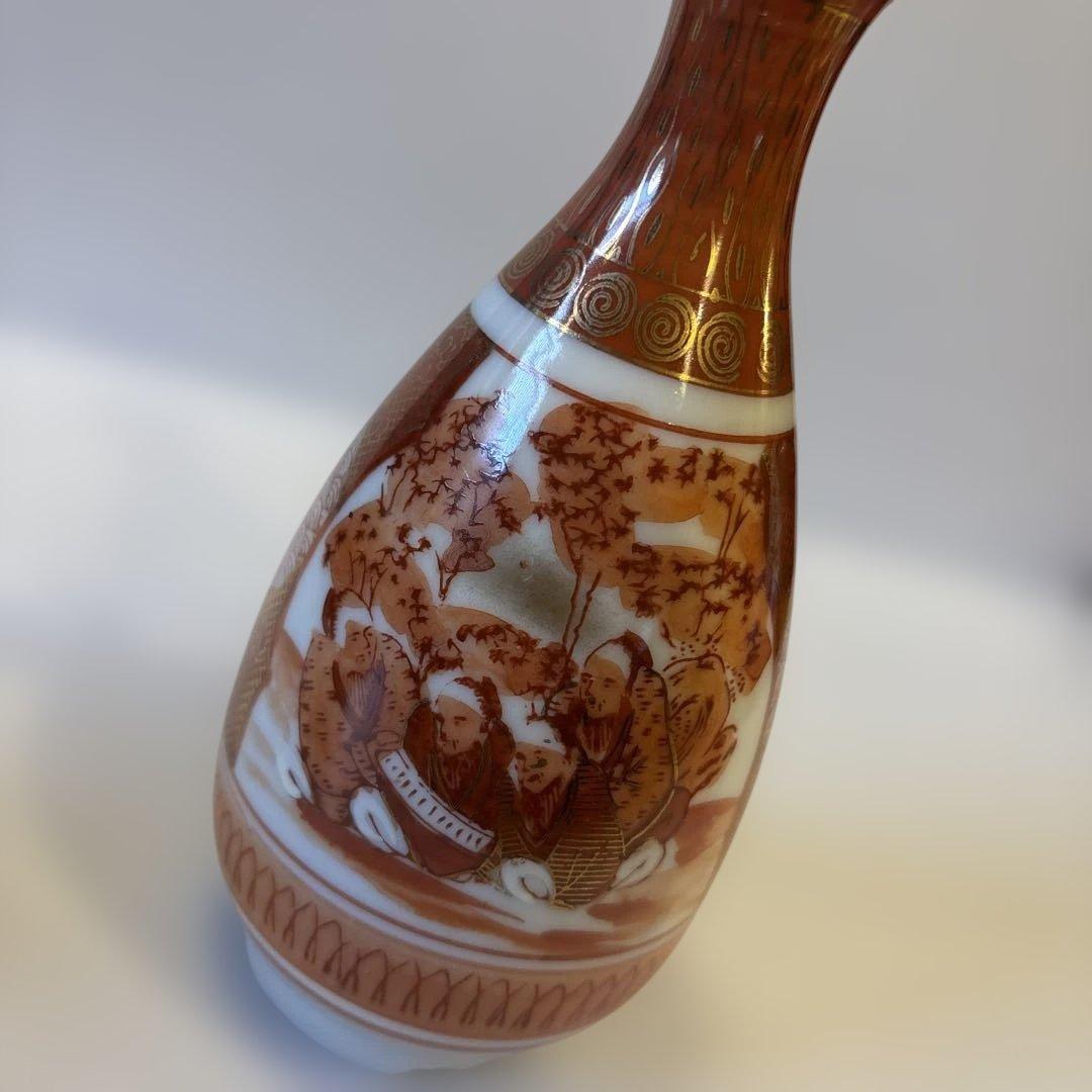 明治九谷 九谷焼 庄三様式 赤絵金彩 人物山水図 徳利 一対【2本】高