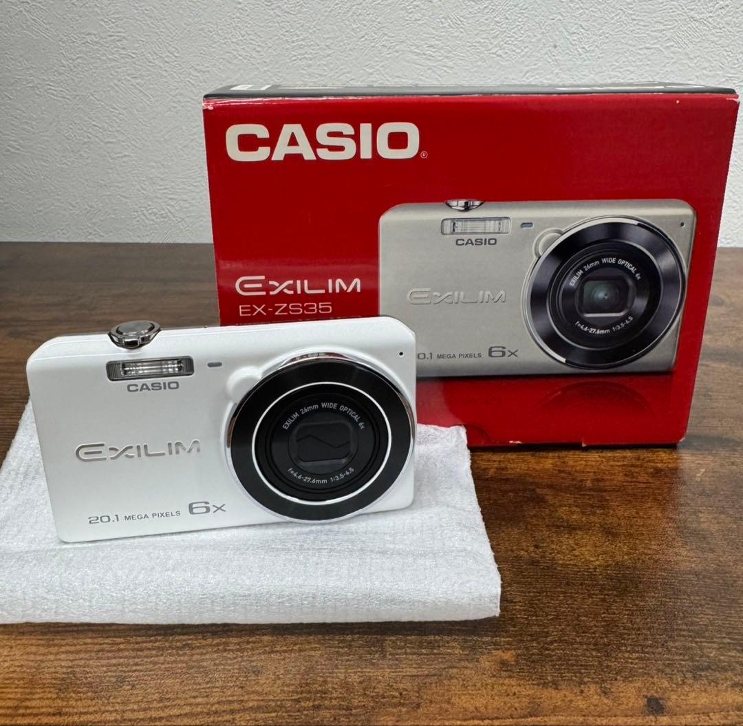 超美品 CASIO EXILIM EX-ZS35 ホワイト CASIO EXILIM EX-ZS35 スマホ転送 動作確認済 ホワイト コンデジ