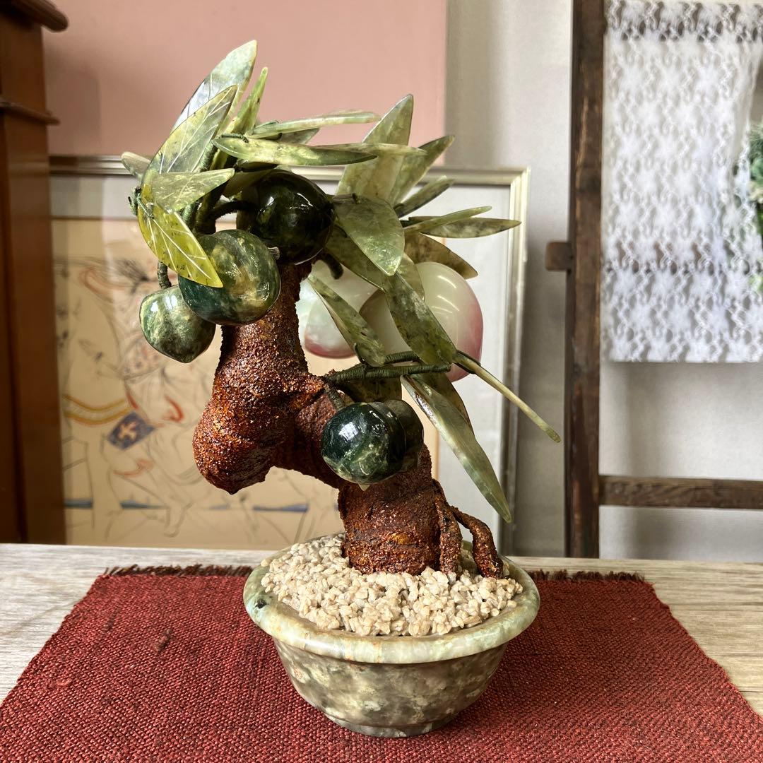 貴重 中国 玉石 果物形 アンティーク 翡翠 貴石 桃の木 盆栽 - メルカリ