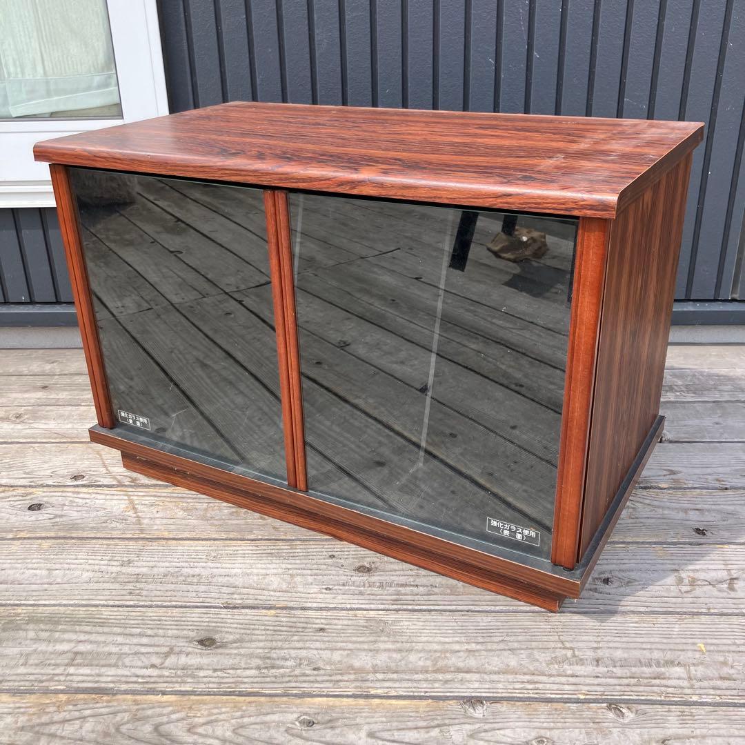 昭和レトロ ミッドセンチュリー ガラス扉 木製レコードラック