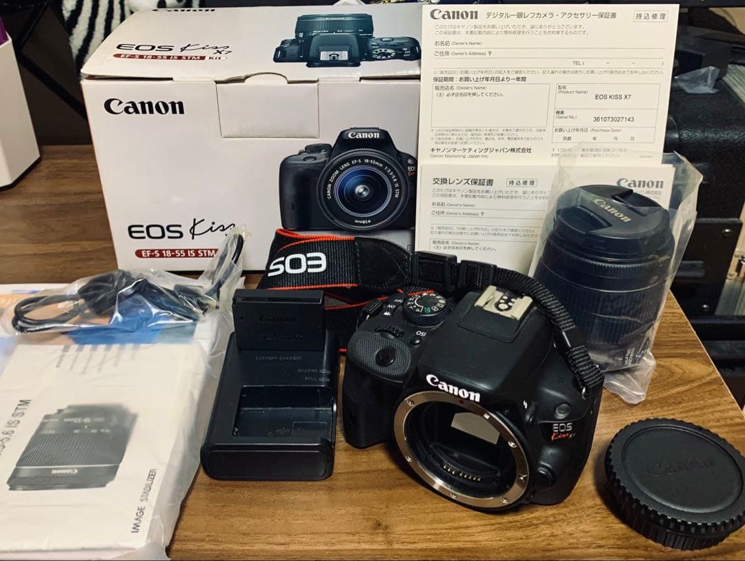 【美品】Canon EOS Kiss X7 レンズキット キヤノン（Canon） Canon EOS kiss X7 レンズキット ホワイト SDカード