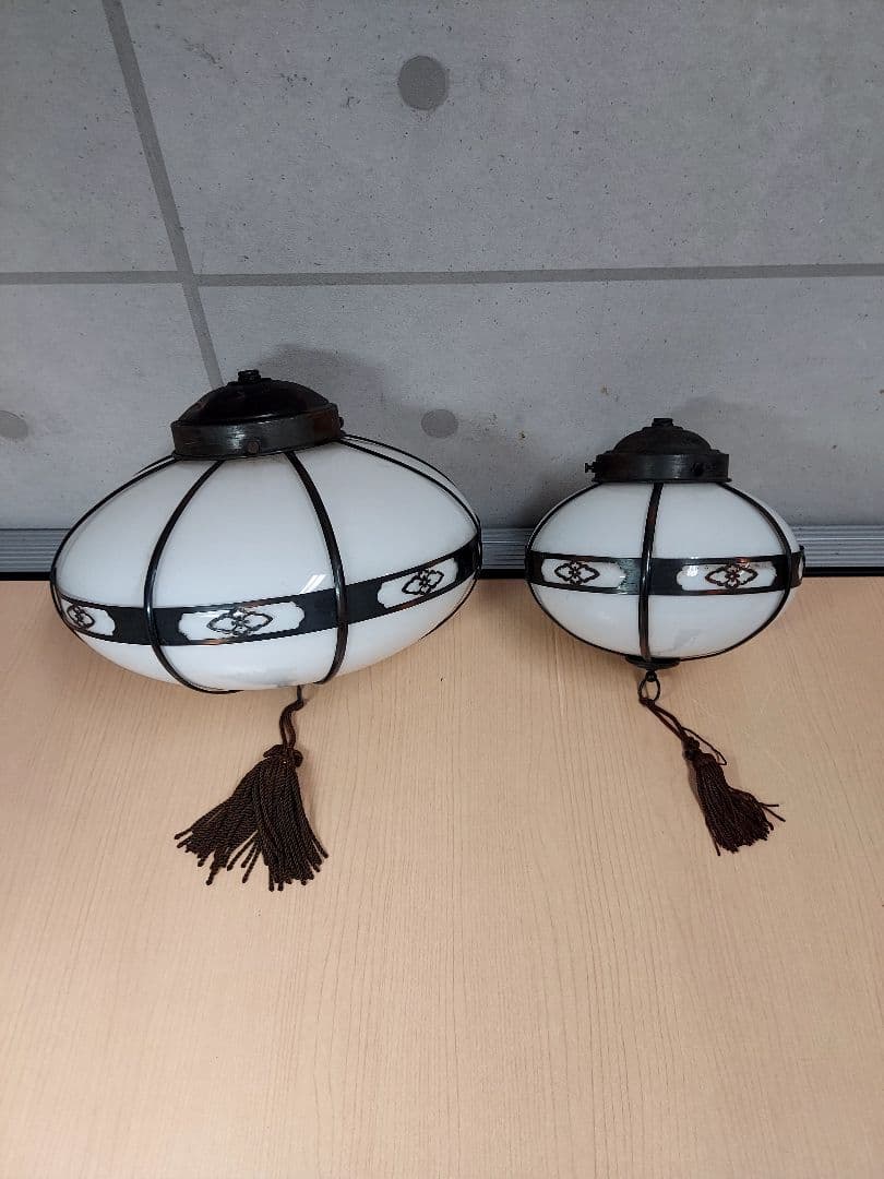 2個セット】乳白ガラス 電笠 ぼんぼり 大正ロマン 和室 天吊り照明
