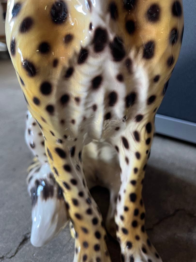 イタリア製 陶器 チーター 置物 インテリア 高さ(約)42.5cm オブジェ