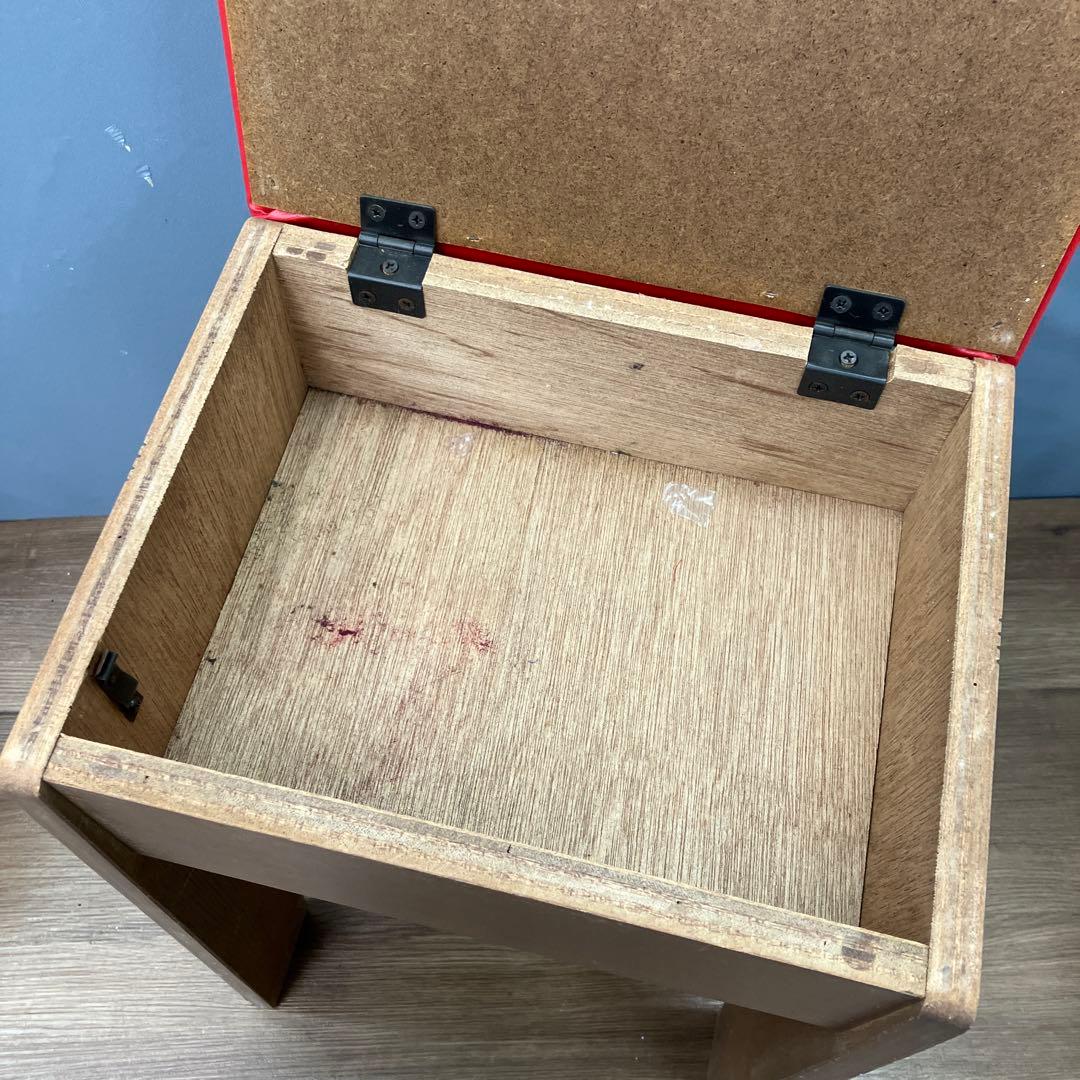 A-3 昭和レトロ 収納付き ミシンスツール ピアノ椅子 レッド 角椅子