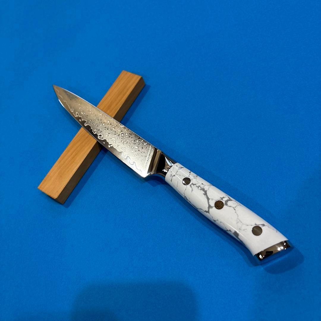 V10ダマスカスぺティナイフ ホワイトターコイズハンドル VG10 ダマスカス ペティナイフ 黒ハンドル – 徳蔵刃物 TOKUZO KNIVES