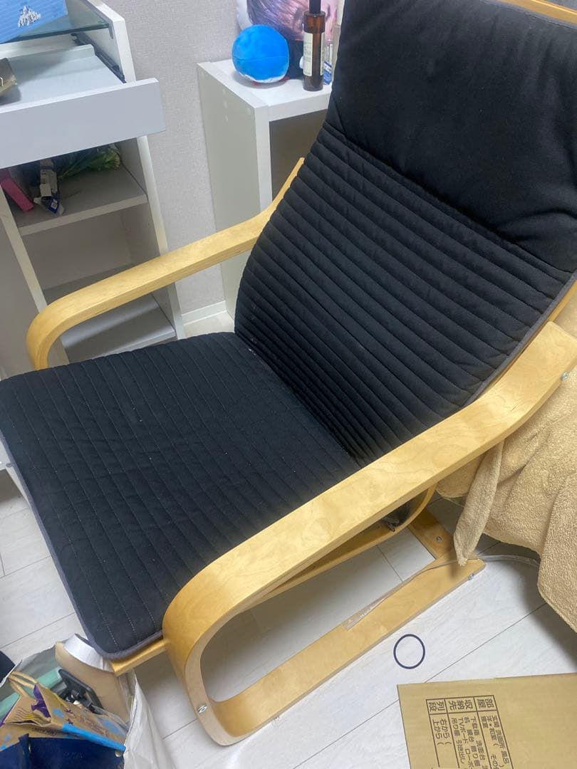 名作・直接引取 リクライニングチェア 木製フレーム 黒 ポエング IKEA