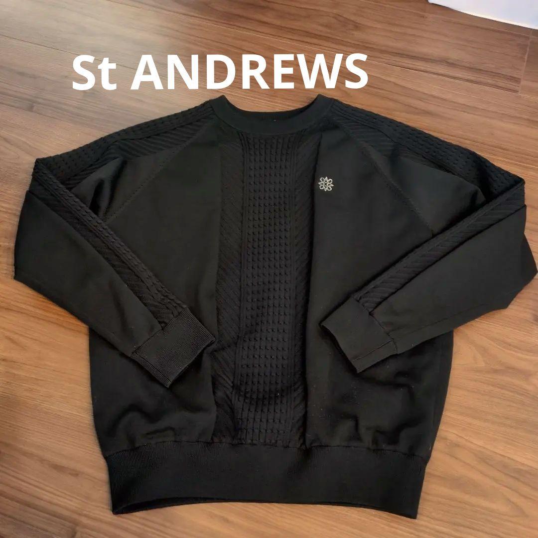 セントアンドリュース ゴルフ 防風裏地付き メンズニット ブラック St ANDREWS セントアンドリュース ゴルフウェア 長袖ウインド
