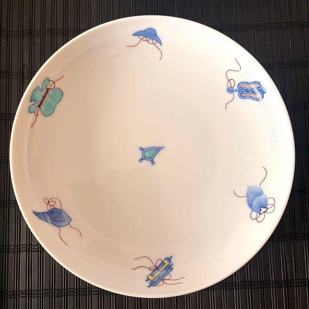 未使用品】伊万里鍋島焼 畑萬陶苑 手描き 【宝尽くし文】盛皿 中皿 5枚