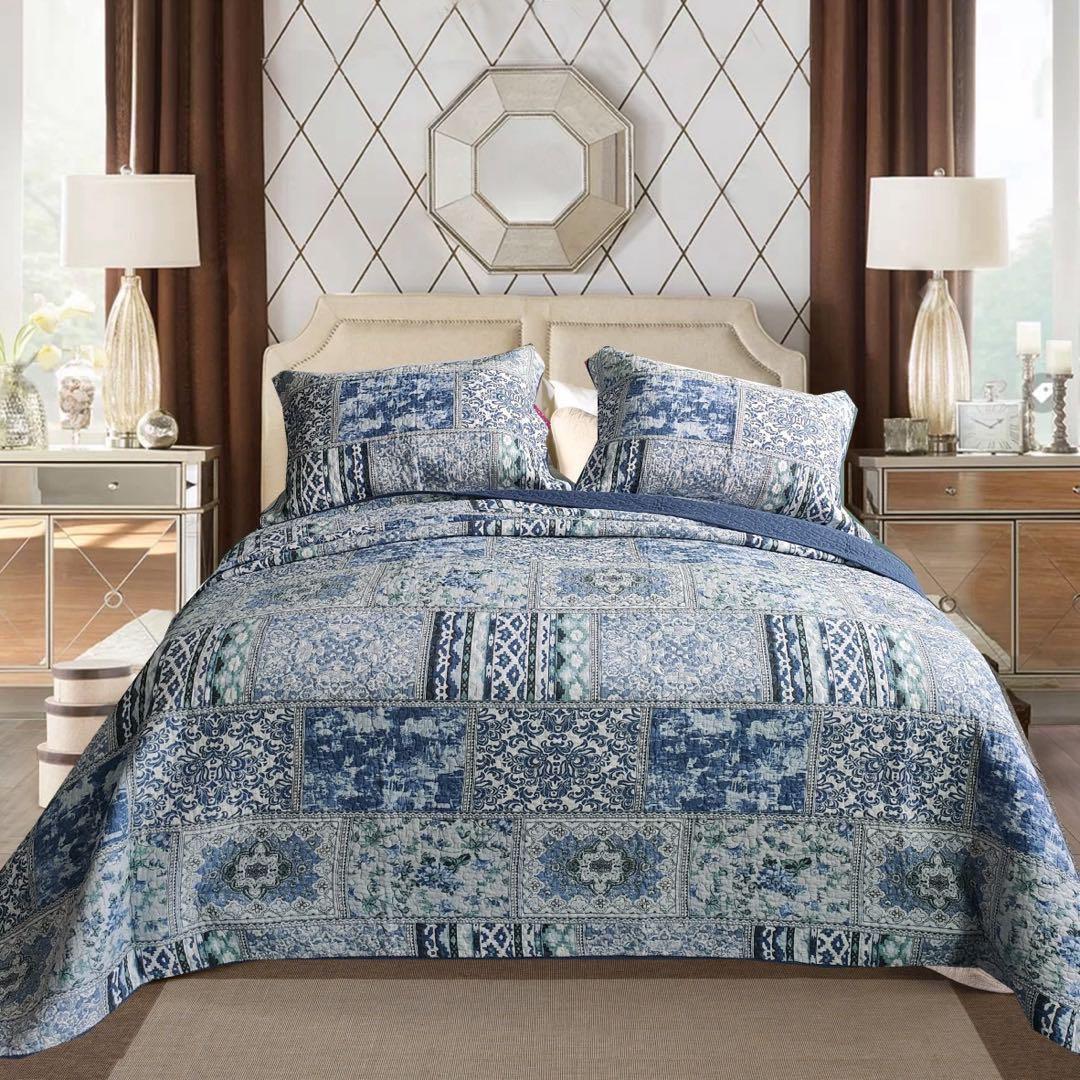 キルトベッドカバー3点セット綿マルチカバー キルティング QHC