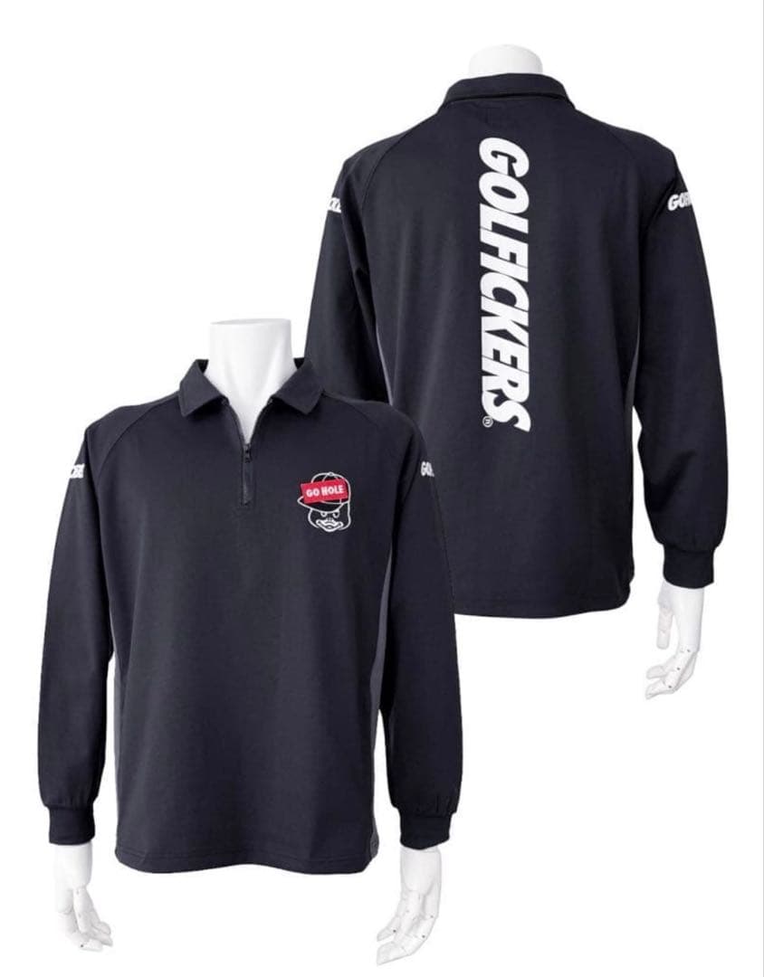 新品 golfickers ロングスリーブジップシャツ ブラック MENS】Square Pocket Shirts KAR ロングスリーブシャツ ワイド