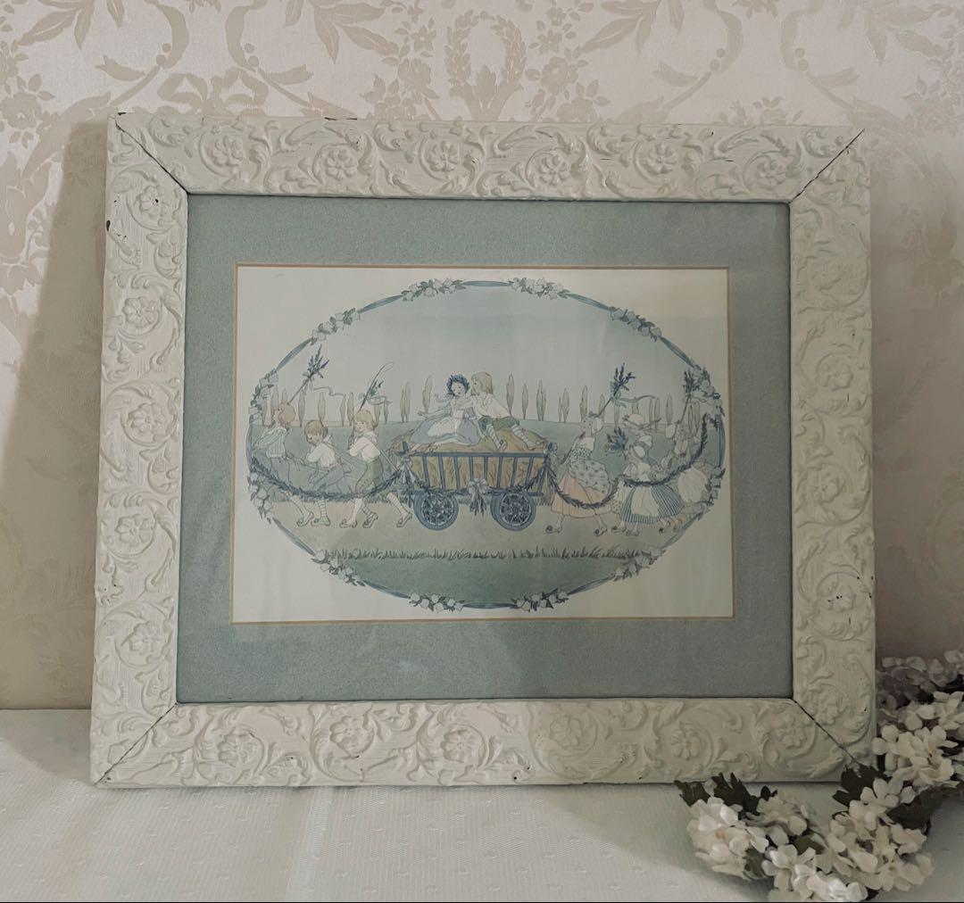 ウィルビーク ル　メール　絵本挿絵の額装品　アンティーク　初版　シャビーシック ウィルビーク ル メール 絵本挿絵の額装品 アンティーク 初版 シャビー