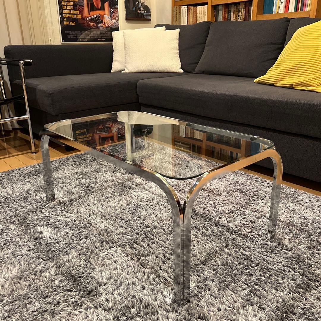 ミッドセンチュリー アイアンフレーム センターテーブル ガラス