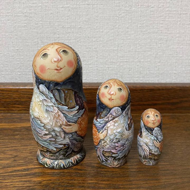 ロシア雑貨☆マトリョーシカ(3P)Birds タチアナ作 ロシア雑貨店マリンカ / タチアナ・ボボワ作 マトリョーシカtb144-5p