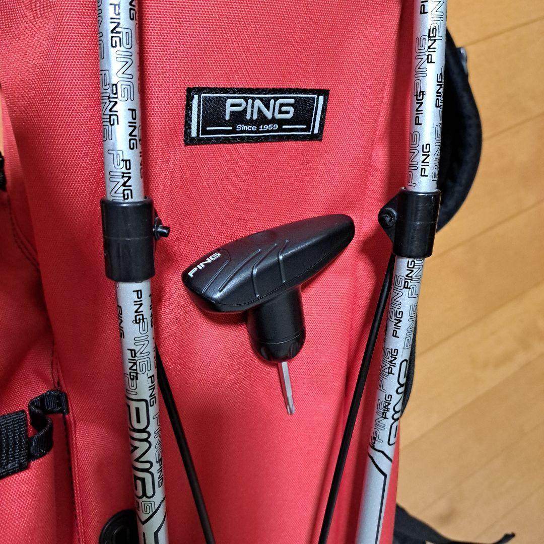 ピンスタンド式キャディバッグ-希少フード内蔵型、美品！レンチは