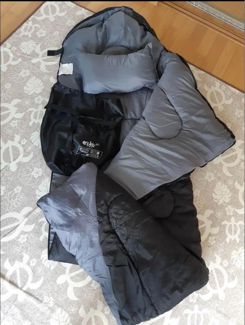 ２個セット　枕付き 寝袋 シュラフ フルスペック 封筒型 -15℃ ブラック