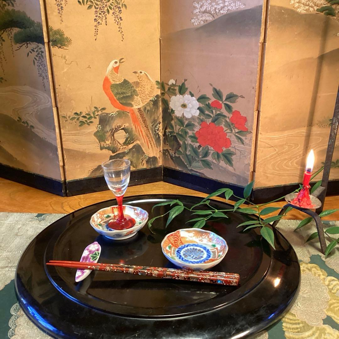 A1033 古伊万里 金襴手 梅に松 宝尽紋様 豆皿 ちびちび 5枚