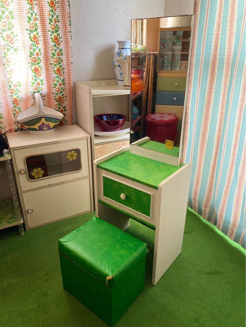 ドレッサー 鏡台 昭和レトロ 当時物 レトロポップ インテリア 緑