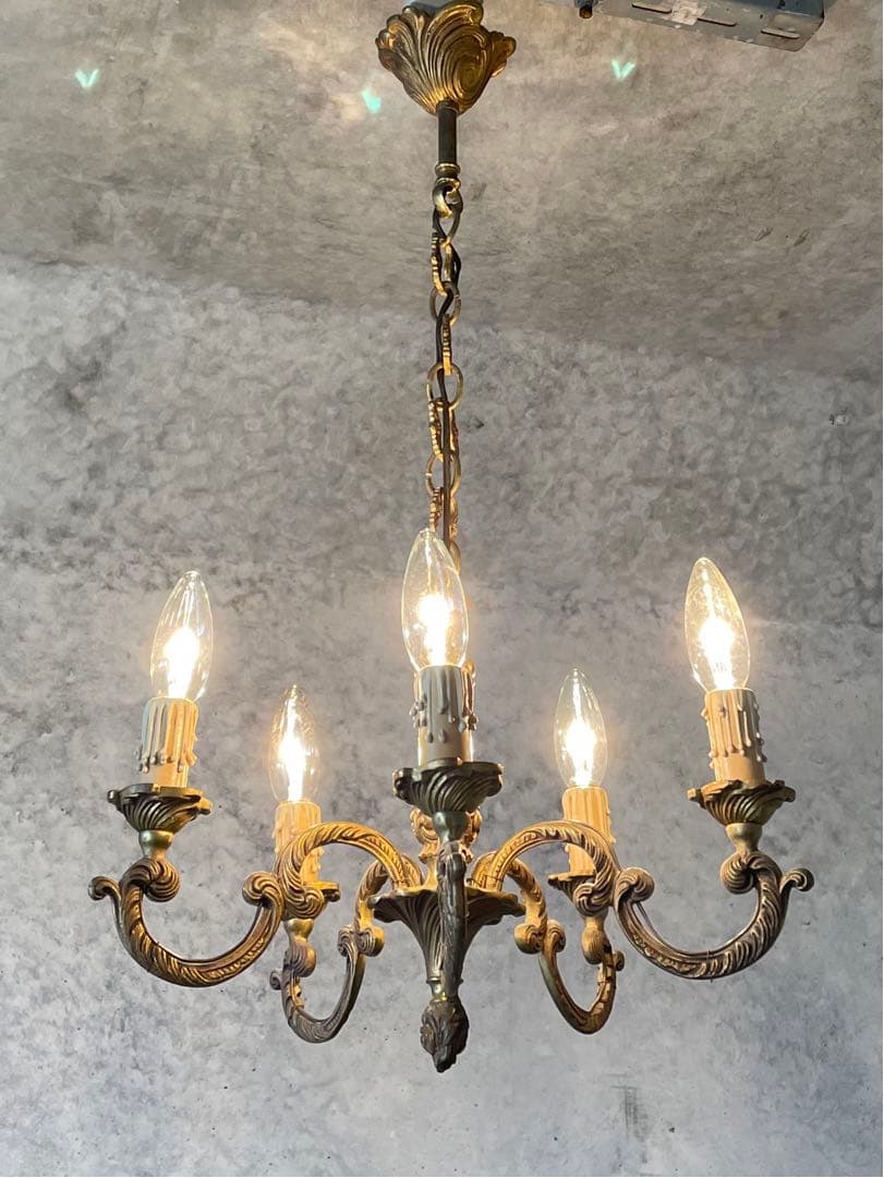 5-10.フランス アンティーク シャンデリア 5灯 キャンドル シーリング
