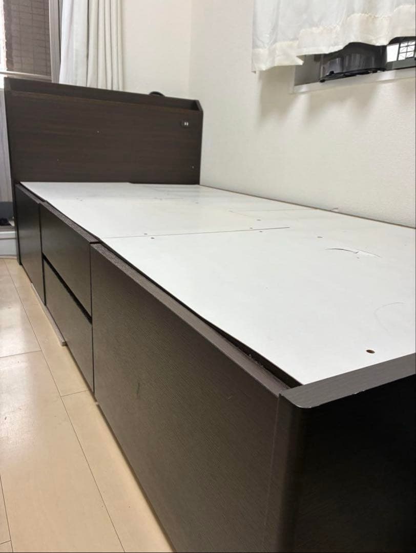 【まさなお】ダークブラウン シングルベッドフレーム 収納付き まさなお】ダークブラウン シングルベッドフレーム 収納付き まさなお