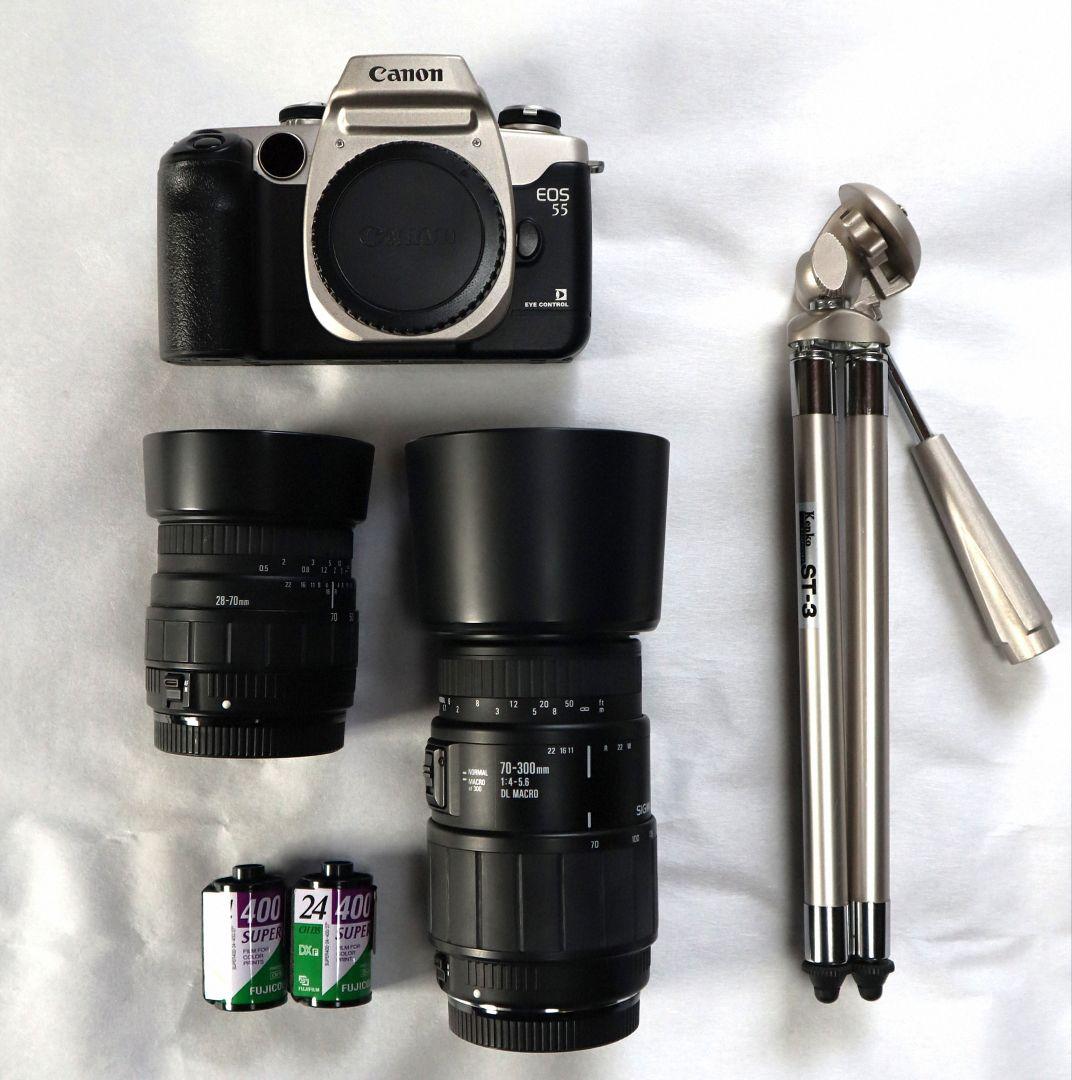 b*r様 Canon EOS 55、ズームレンズ２本、三脚、カメラバック のセッ EOS Kiss キヤノン Canon X3 EF 70-300mm 望遠 レンズセット 手振れ