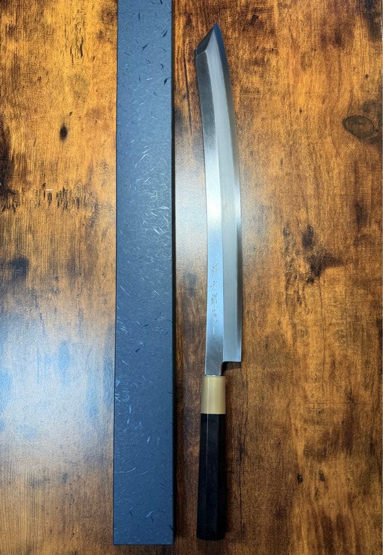 【堺打刃物】祥太郎作　刺身 切付 尺三寸　銀三鋼　鬼反り 包丁黒檀銀巻八角水牛柄 堺打刃物 祥太郎作 刺身 柳 包丁 銀三鋼 尺 銀巻八角黒檀柄｜Yahoo