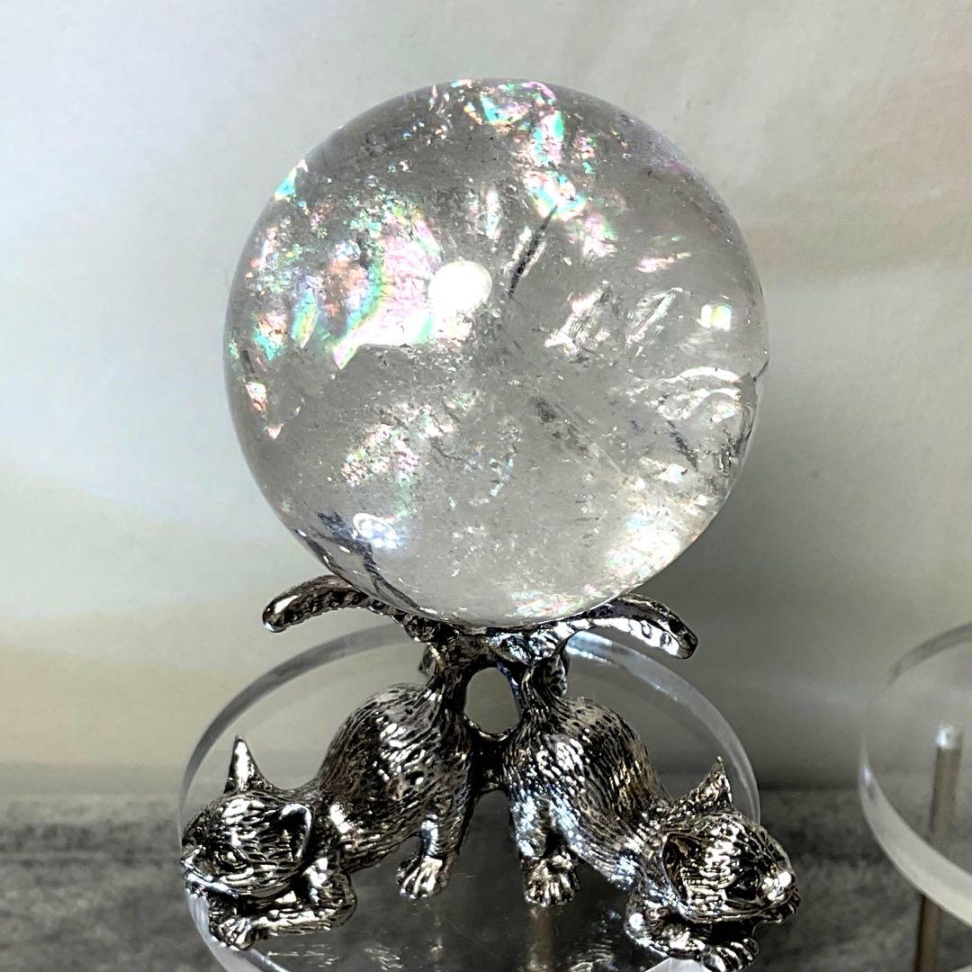 アイリス スフィア】非加熱 虹入り 9cm 台座付き