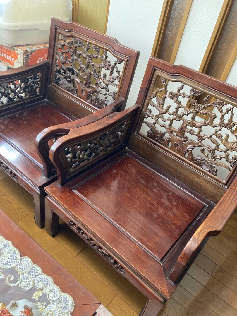 中国骨董 唐木家具 中国家具 応接間セット 椅子二脚 - メルカリ
