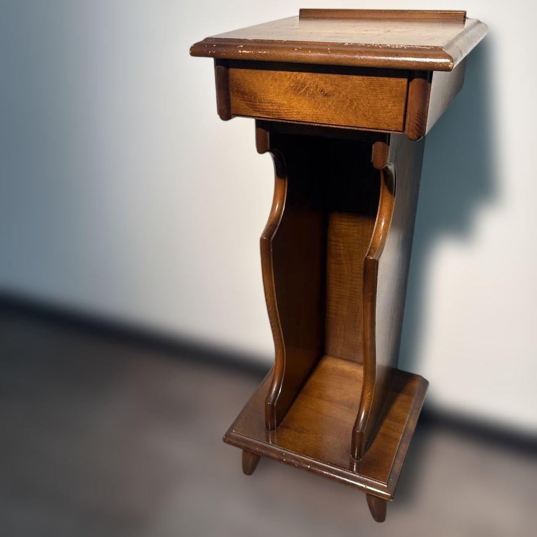 木製電話台 引き出し付き ブラウン カリモク サイドテーブル レトロ