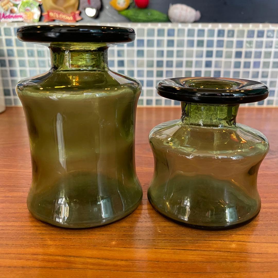 オールドダンスク　グリーン花瓶セット ステンドグラスのアンティーク調花瓶(グリーン)【受注製作】 一輪挿し