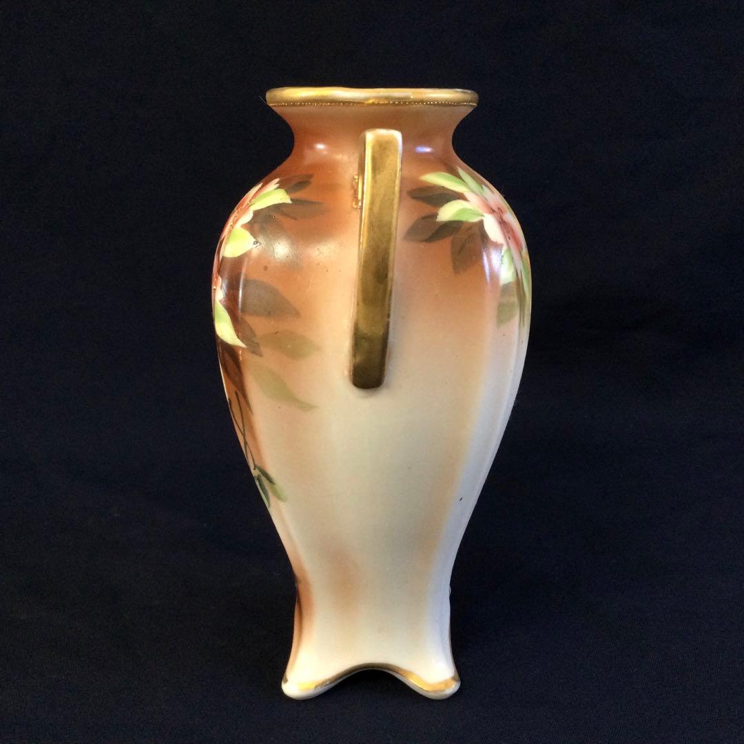 オールドノリタケ ハンドペイント 金彩華絵 耳付花瓶 アンティーク