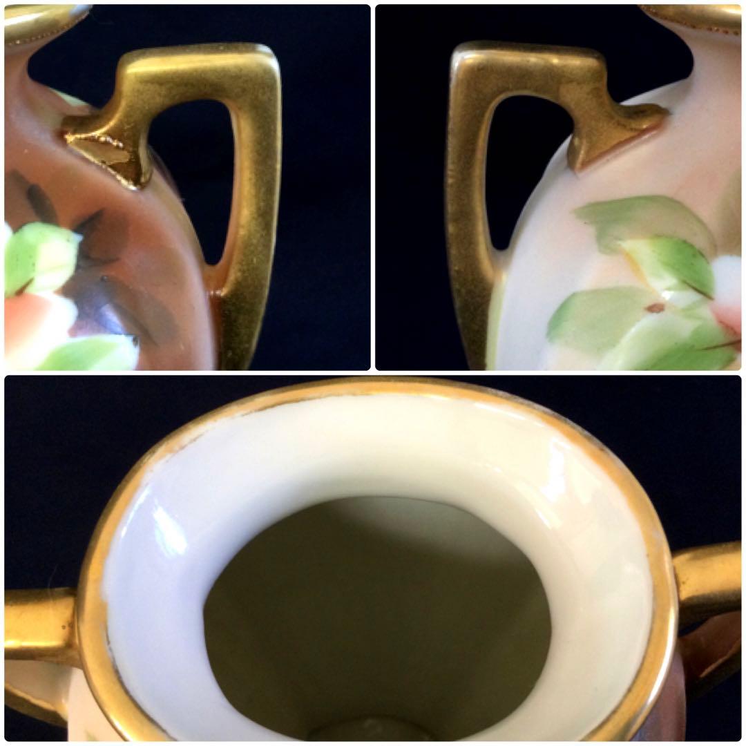 オールドノリタケ ハンドペイント 金彩華絵 耳付花瓶 アンティーク