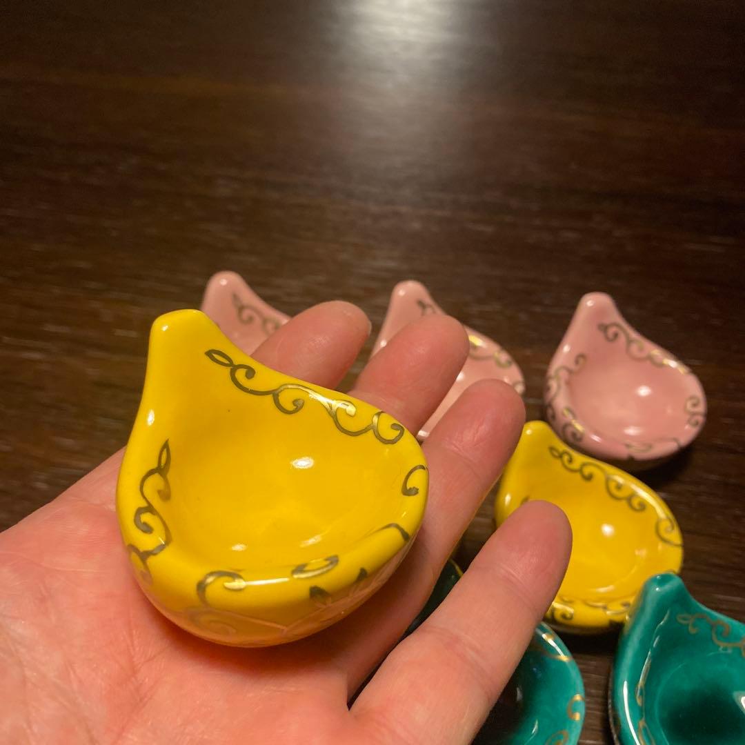 珍味入れ京焼 金唐草柄ちぎりもち緑交趾 黄交趾 ピンク3色 2セット 6個