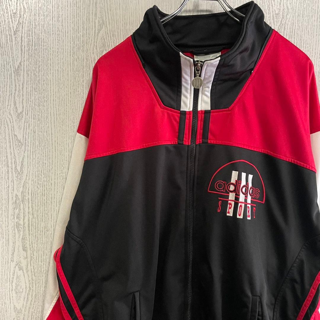 adidas アディダス 刺繍 ジャージ トラックジャケット XL 黒 赤 - メルカリ