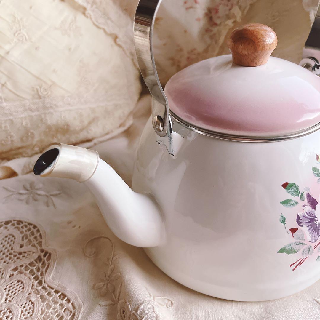 お値下げ♡イマンプリンセスローズホーローケトルマニーローズ薔薇