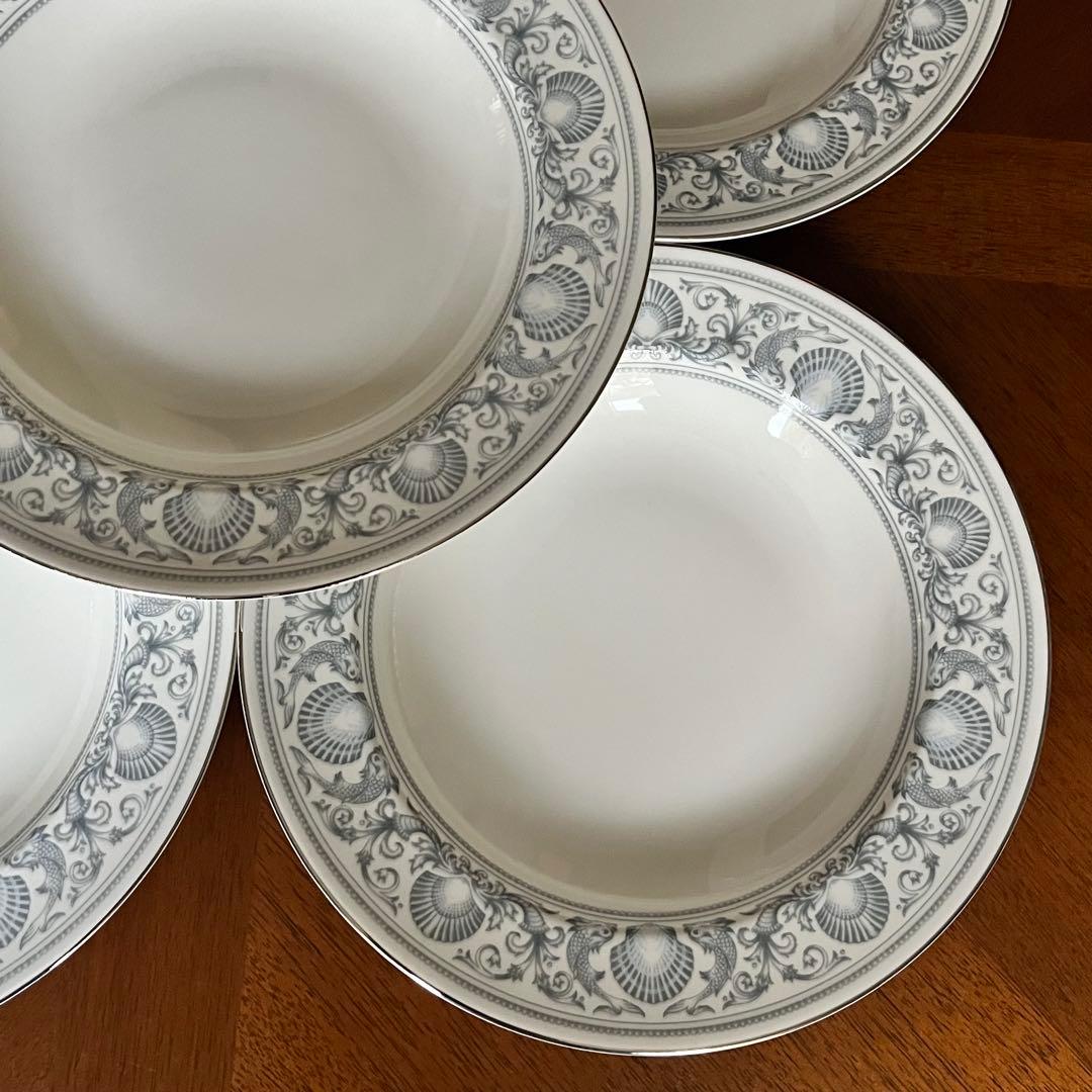 黒壺美品】英国製 ウェッジウッド☆ドルフィンホワイト☆深皿 5枚