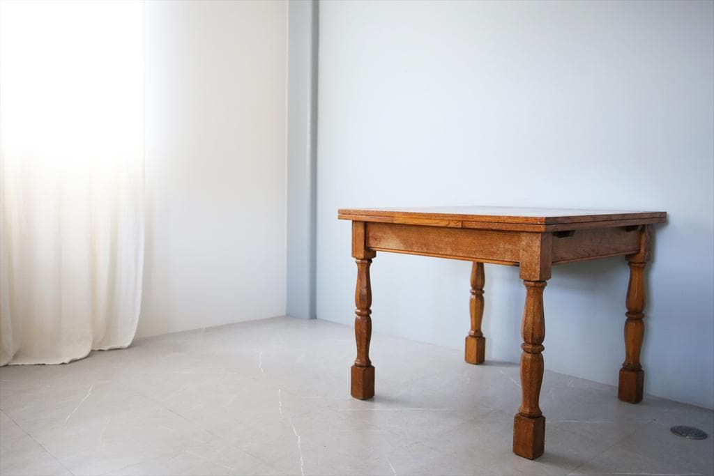 英国アンティーク木製ドローリーフテーブル/伸長式ダイニング/作業机