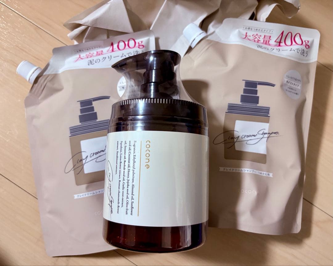 cocone クレイクリームシャンプー 400g ポンプ式 詰め替え セット