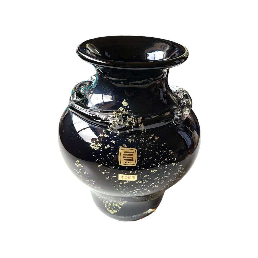カメイガラス 花瓶 本金使用 黒花瓶 骨董品 陶器 壺 - メルカリ