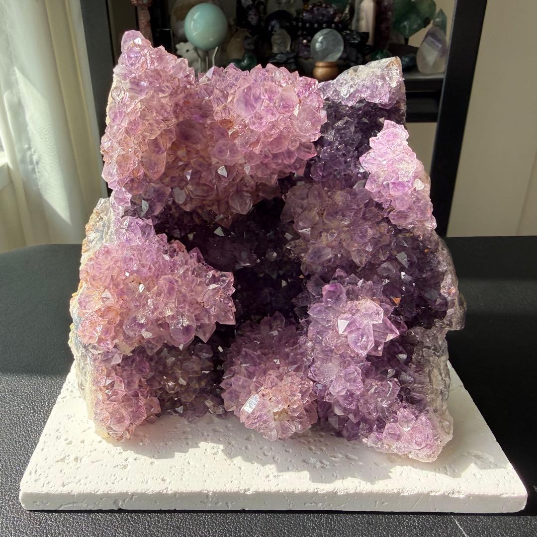 天然石 タイチンルチルクォーツ共生アメジストの原石 置物 鉱物NO