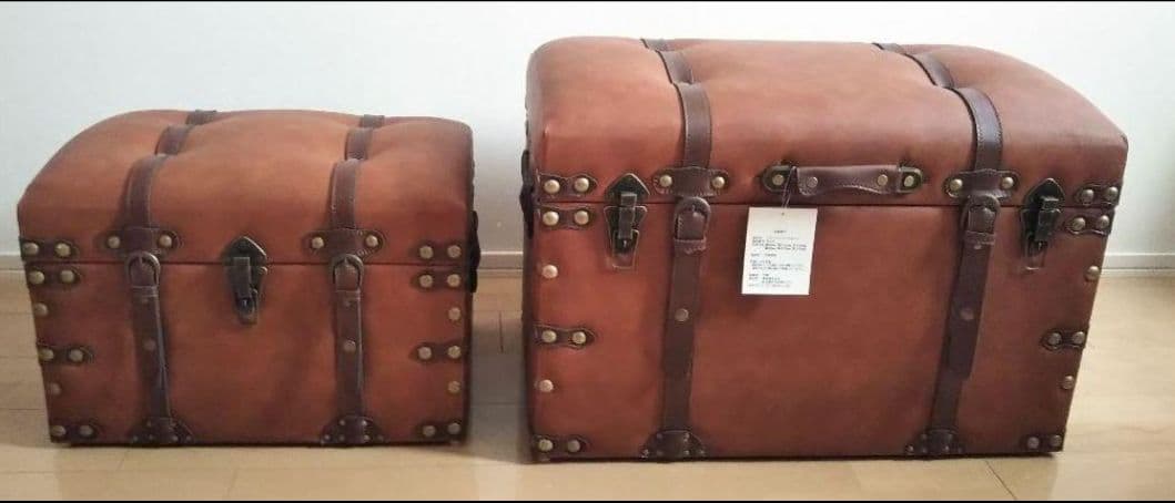 トランク収納スツール 収納ボックス　 レザー調 ブラウン　大・小セット 4985155139521-co.jpg