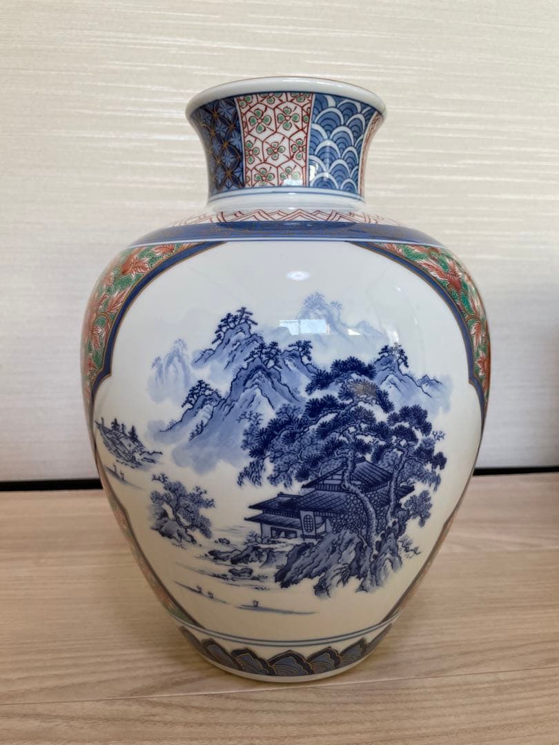 有田焼　古伊万里　鳳凰山水花瓶　中胴　弥左ヱ門窯 有田焼 弥左エ門窯】 染付山水花瓶
