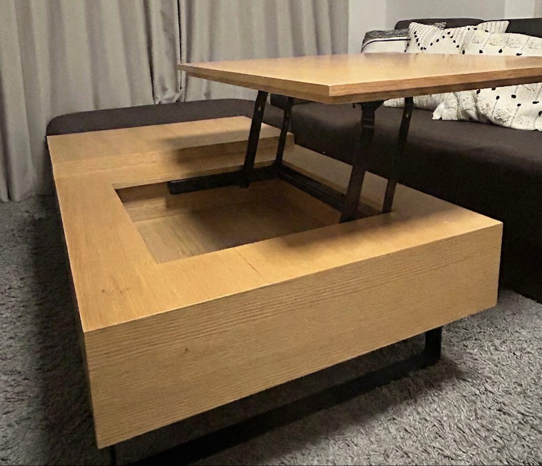 ※1/31まで掲載【LOWYA】センターテーブル ローデスク リフトアップ式 センターテーブル(ウォルナット/オーク/ウォルナット)高さを変えられる