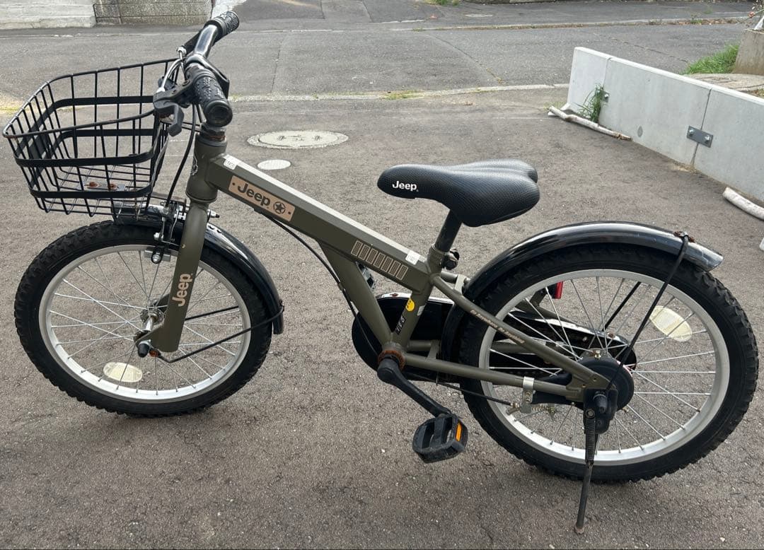 Jeep 子供用自転車 オリーブグリーン 前カゴ付き 18インチ Jeep（ジープ） 本州 送料無料 18インチ 補助輪 カゴ 子ども キッズ