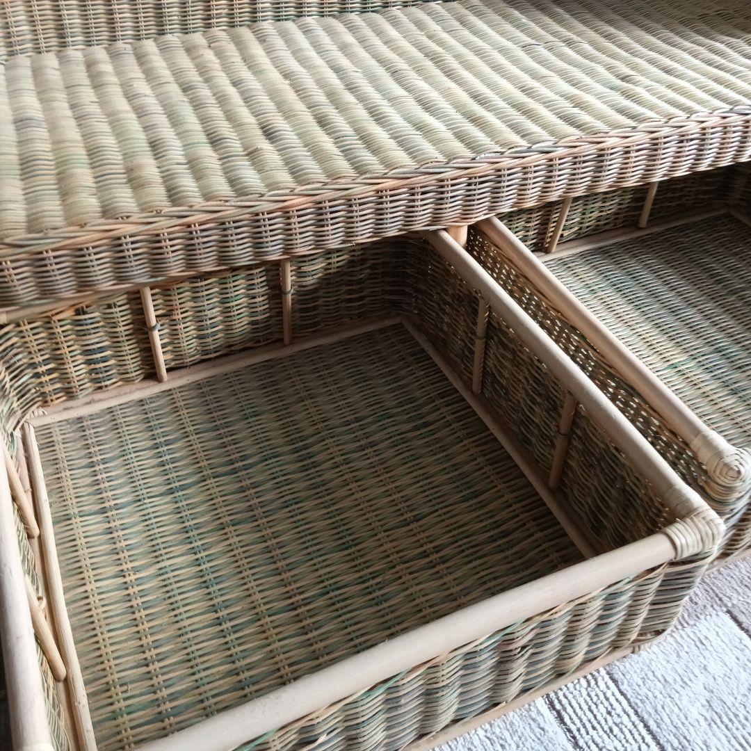 引取りお値下げ 希少 おしゃれパステルカラー ラタン製 カウチソファ