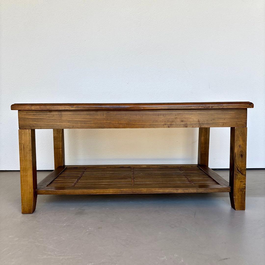 ガラス バンブー 籐 ラタン アジアン 昭和レトロ テーブル ロー