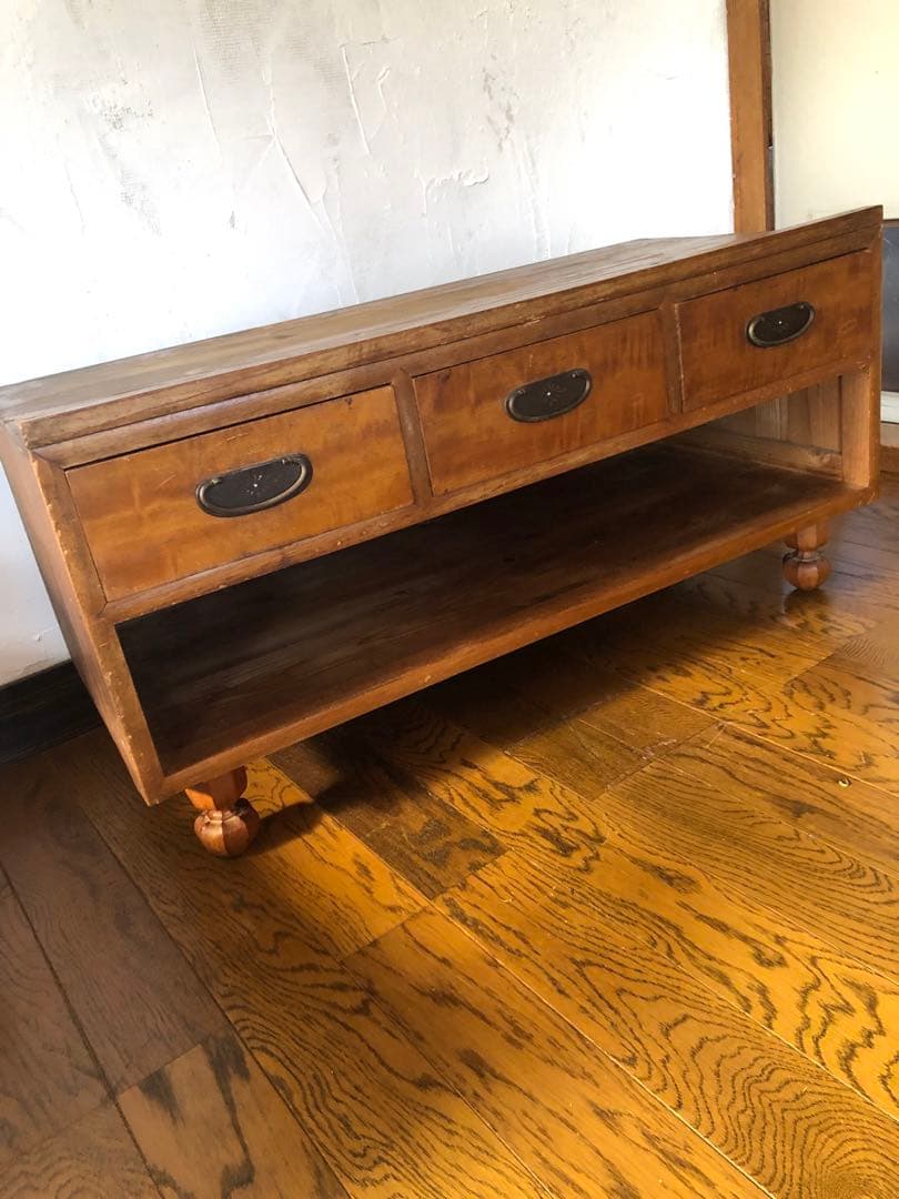 □レトロ□古い木 引き出し3杯のローボード テレビ台 ベンチ