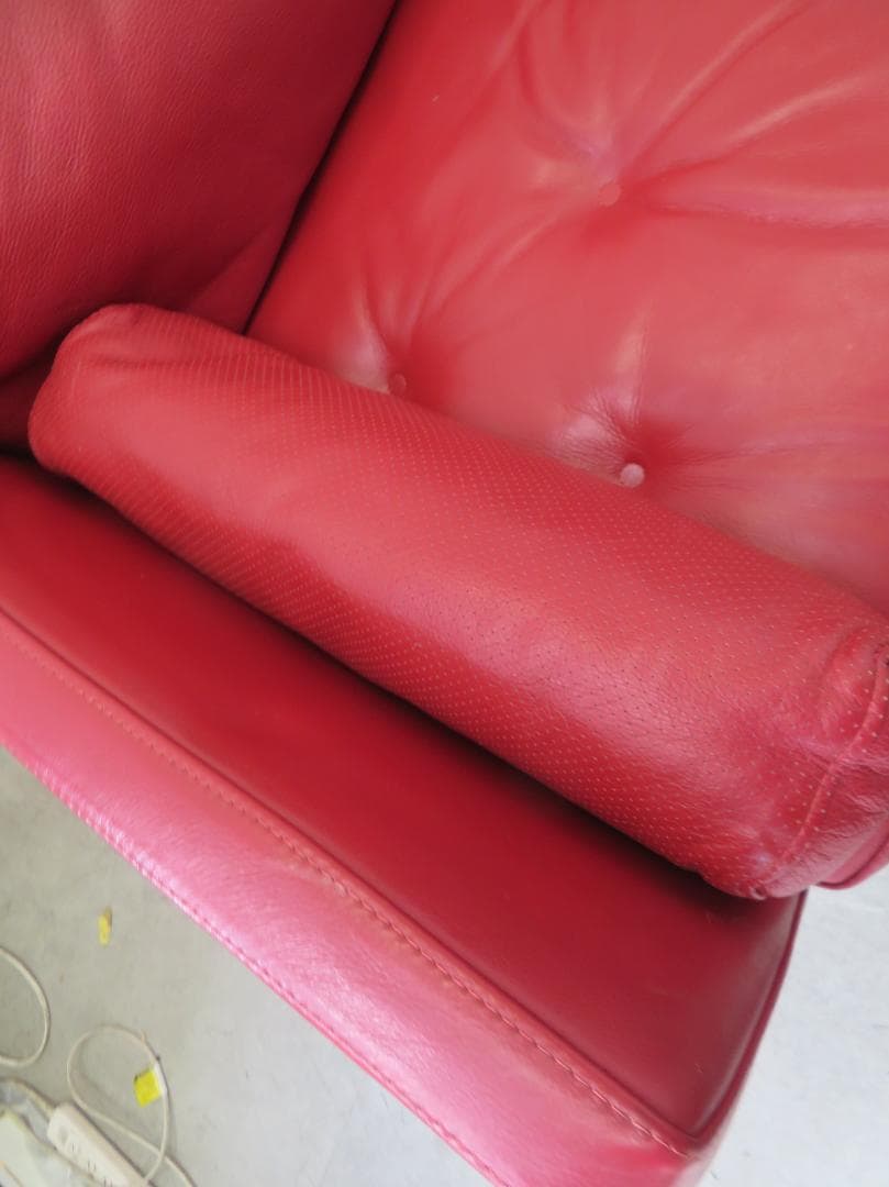 IDC大塚家具□ドミシール□総革□赤□3人掛けソファ□