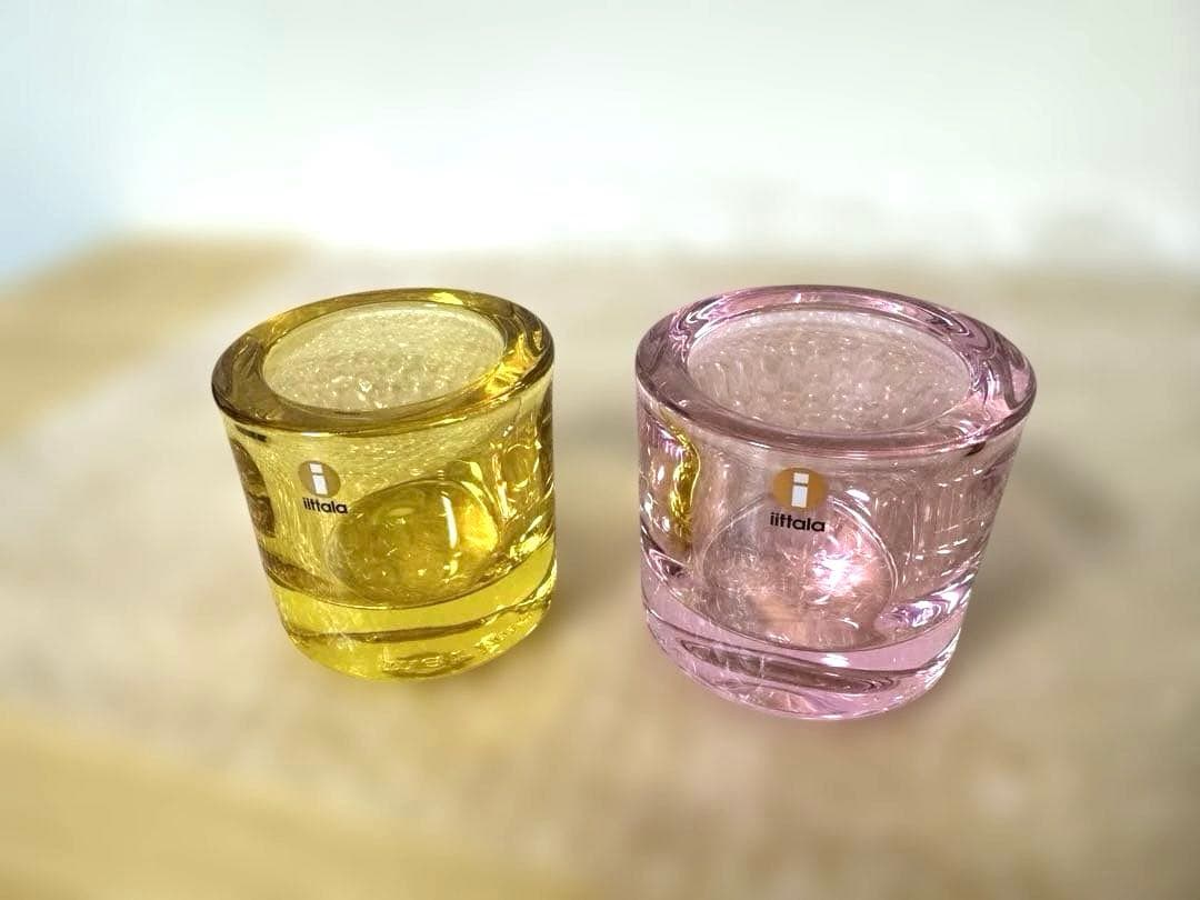  kivi ガラスキャンドルホルダー 2個セット　黄色　薄ピンク ita3501-c029.jpg
