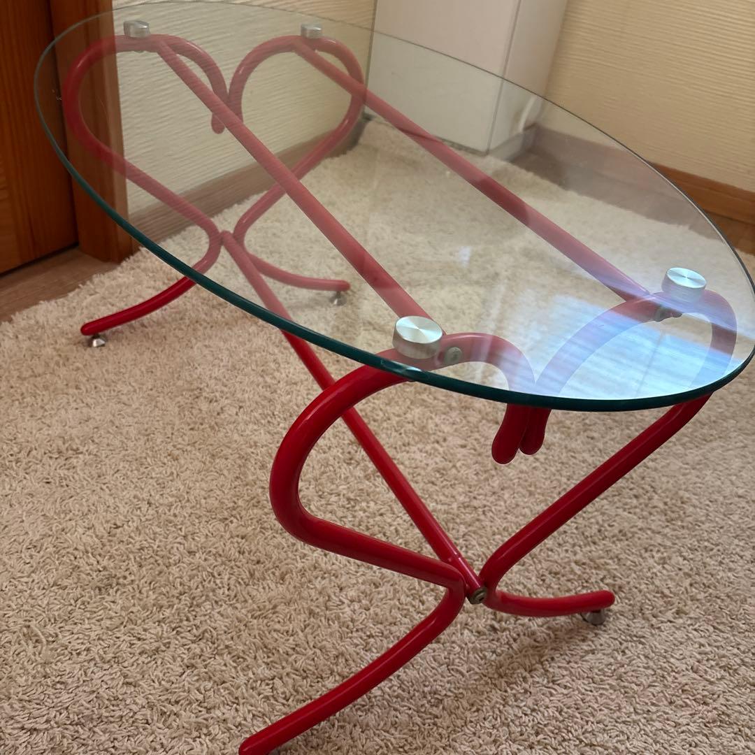 ガラステーブル レトロ 赤いハート 型脚 - メルカリ